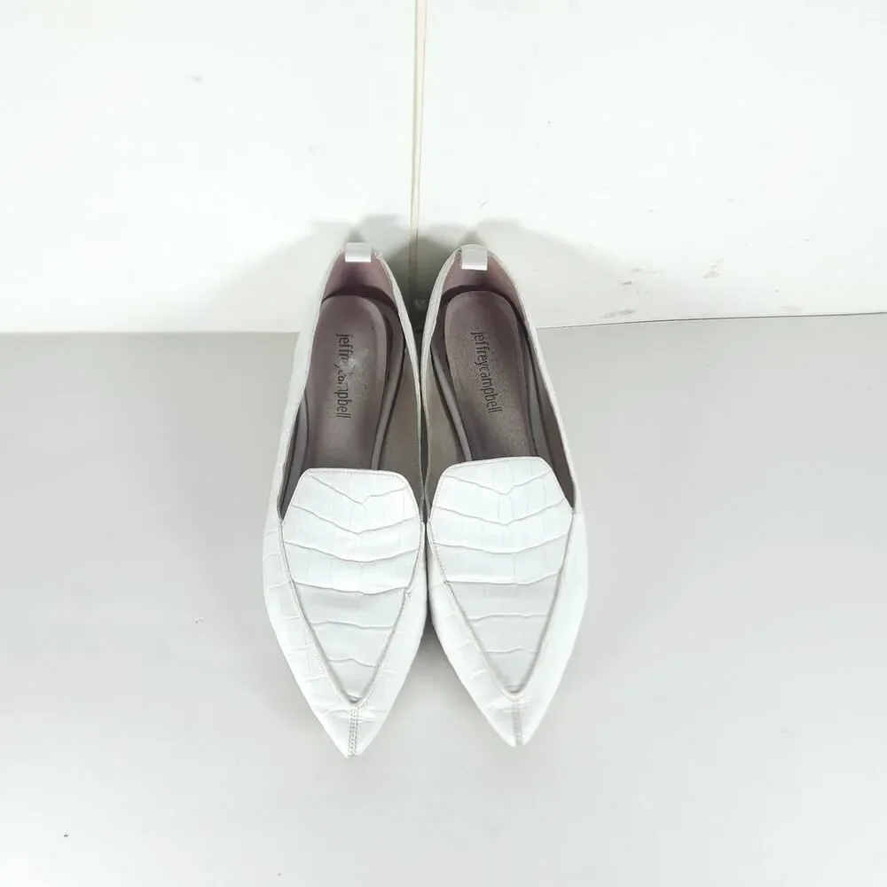 Jeffrey Campbell Viona Women's US 7 Ivory Croc Embossed Leather Wood Heel Shoes